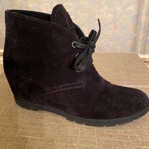 Prada suede wedge tie bootie